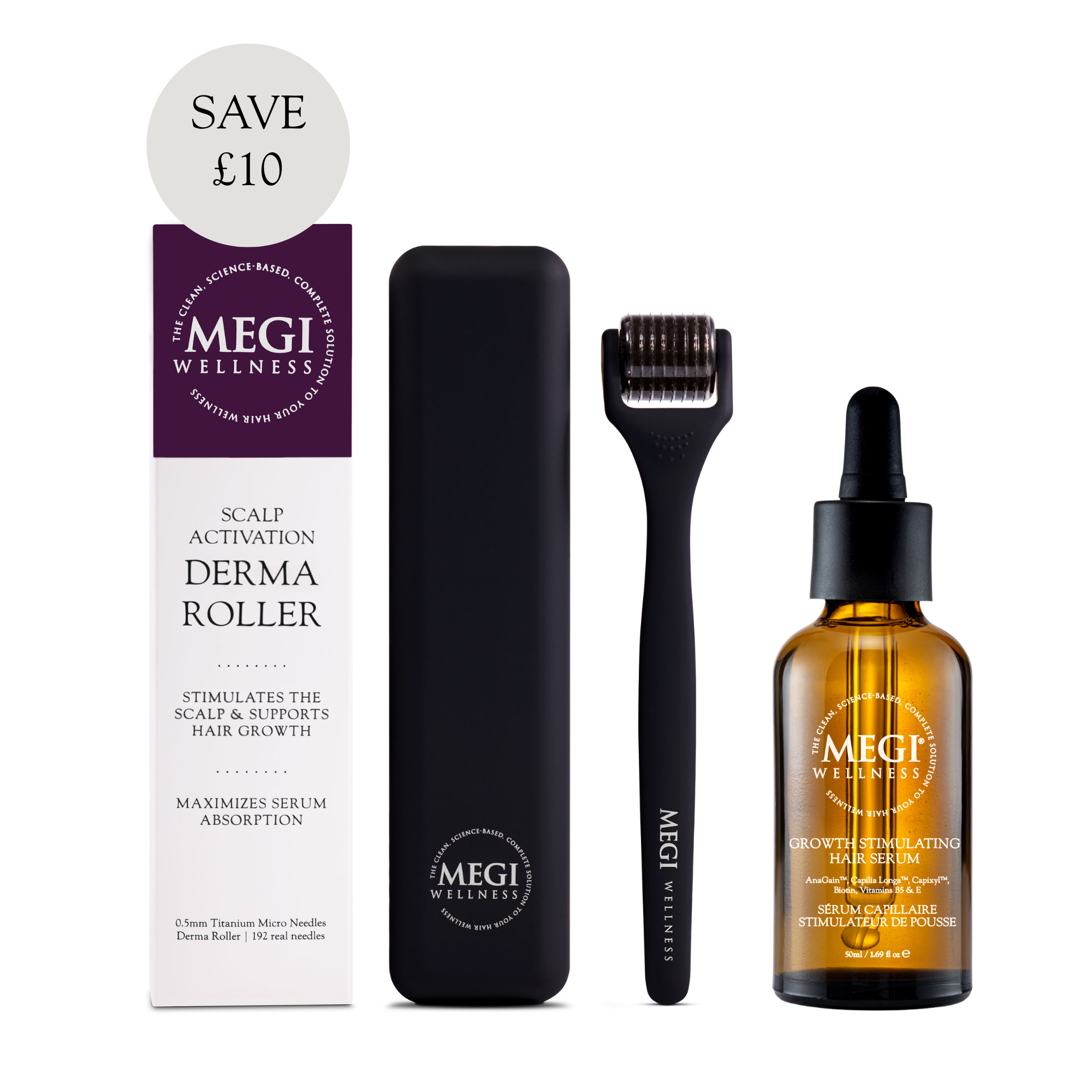 Megi Wellness Scalp Activation Duo | Derma Roller + Hair Serum