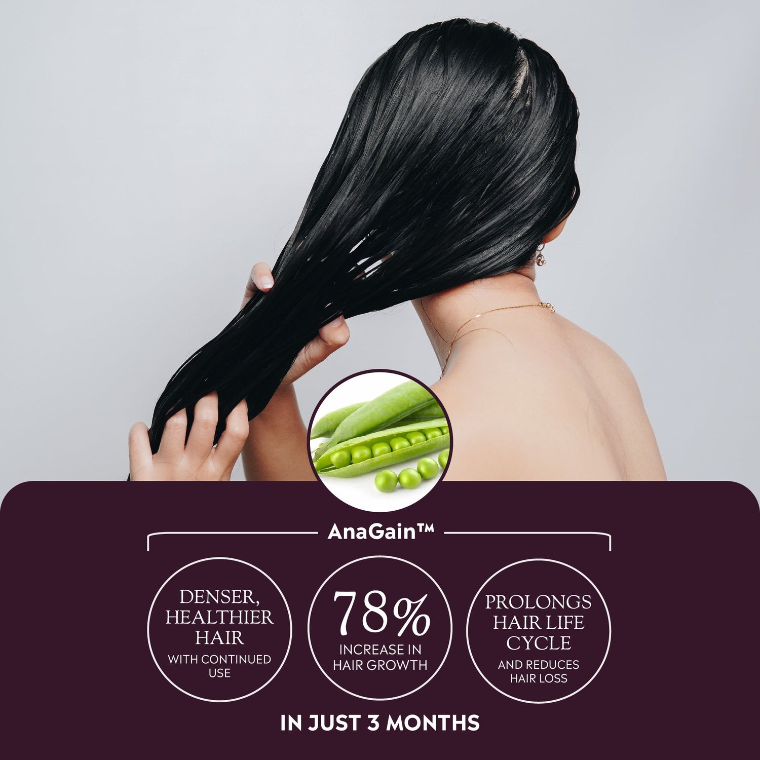 Megi® Wellness Fortifying &amp; Nourishing Conditioner - product benefits. Picture of woman with repaired, healthy hair.