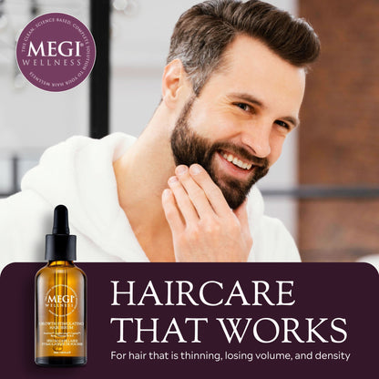 Megi® Wellness Growth Bundle - Picture of the men with healthy hair and beard. Hair regrowth. Patern hair loss