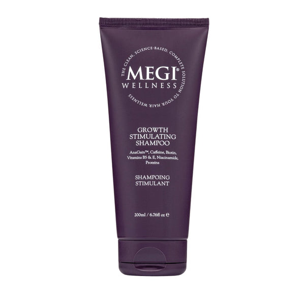 Megi® Wellness Growth Stimulating Shampoo SLS-free. Natural shampoo Tube, front. Caffeine, Biotin, Anagain. Hair loss. Men