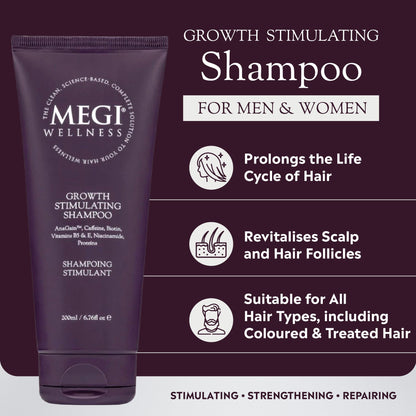 Megi® Wellness Revitalising Set - MEGIWellness Picture of tube, front. Growth stimulating shampoo, natural